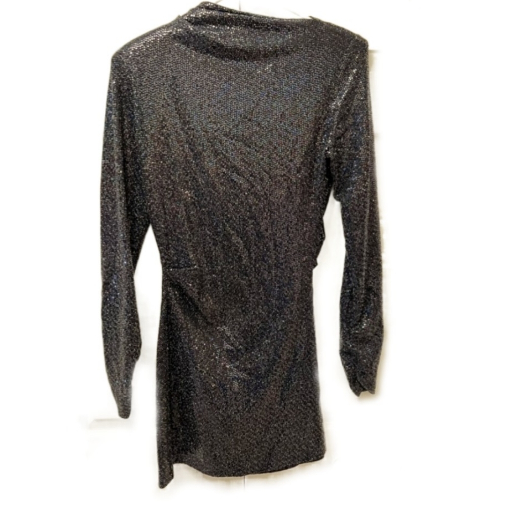 NWT Zara Black Dress Draped Multi Color Sequin Size Medium - Picture 4 of 6